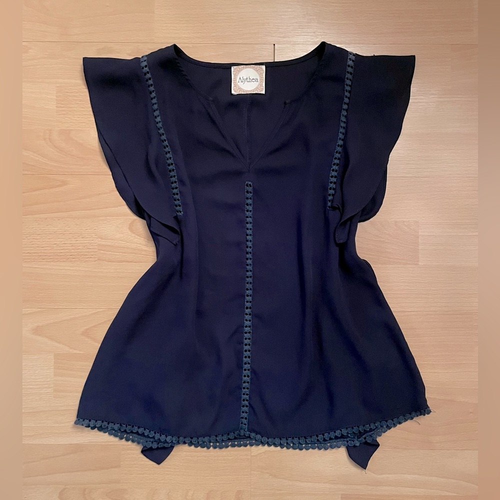 Alythea Navy Ruffled Blouse